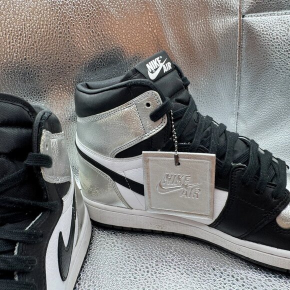 Size 12 Air Jordan 1 High OG Womens Black White Silver Toe‎ Sneaker CD0461-001 - Picture 5 of 12